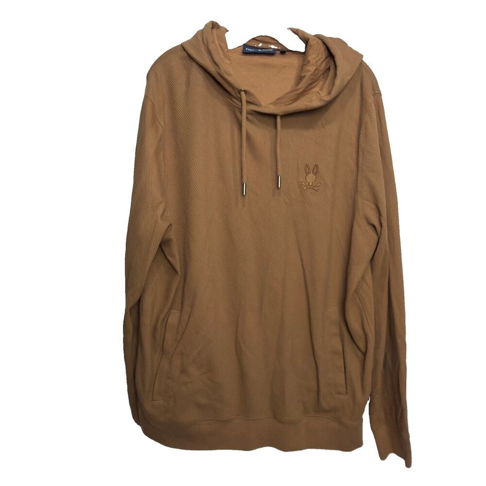 Psycho Bunny Hoodie Mens Brwn Thermal Waffle Knit Long Sleeve Pullover Large
